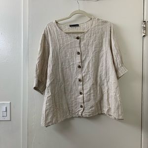 M&S Cropped Stripped Beige Top with Elastic Sleeve